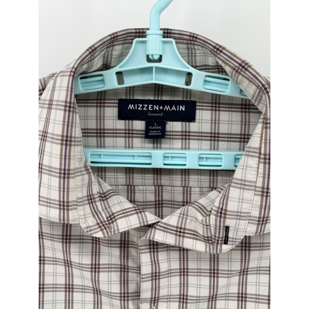 Mizzen+Main Leeward Classic Fit Large White Brown Plaid Performance 1WS-0853 - Picture 3 of 9